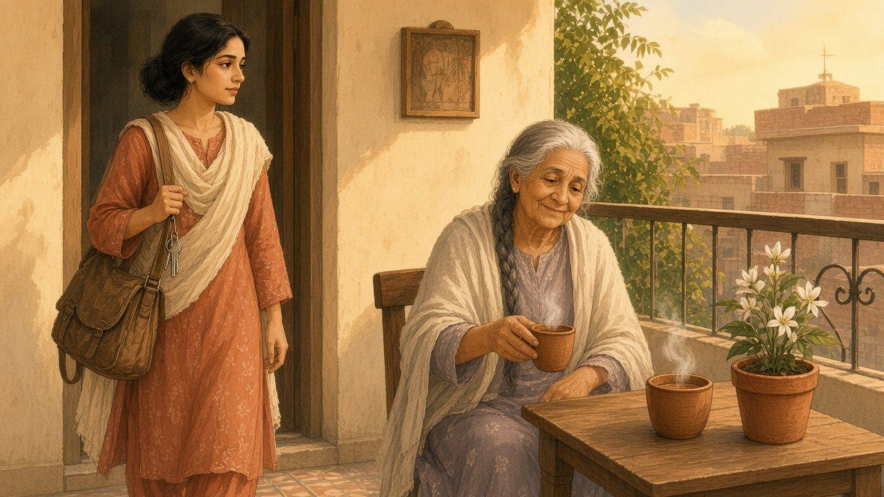 لیلا چابیاں ہاتھ میں کھڑی ہے اور امی نرمی سے دوسرا پیالہ قریب سرکا رہی ہیں۔