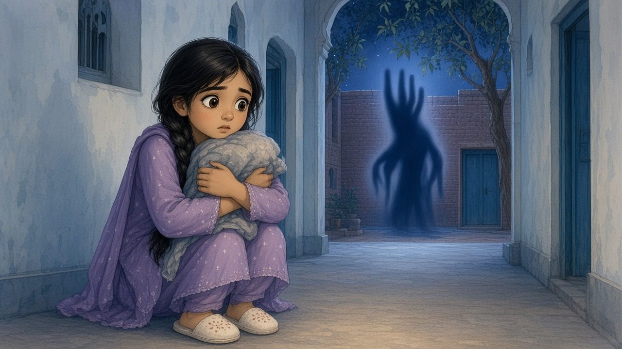اس کے ذہن میں برآمدے کے آخر میں لمبی انگلیوں والا پتلا نیلا سایہ کھڑا ہے، اور زویا لحاف تھامے ڈری ہوئی ہے۔